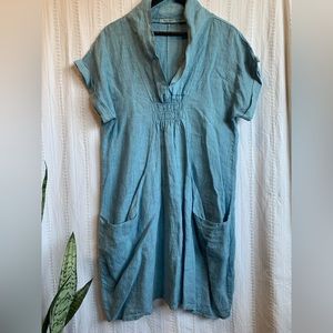 Meo Meli 100% Linen Made in Italy. Pocketed Tunic Dress.